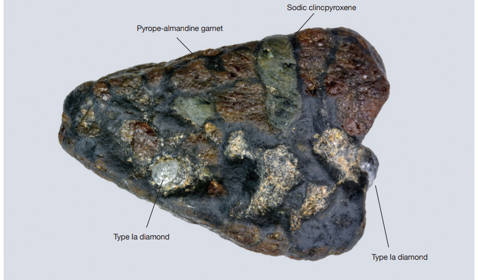 زینولیتهای حاوی الماس از گارنت پیروپ-آلماندین و کلینوپیروکسن سدیمی تشکیل شدهاند که آنها را به عنوان اکلوژیت طبقهبندی میکند.